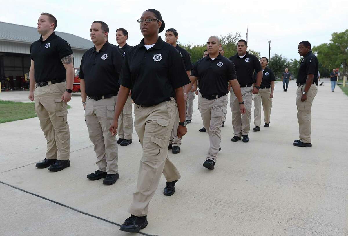 Cadets at the Law Enforcement Academy of San Antonio College fall out and head for class Thursday. North East ISD is trying to fill 20 vacancies in its police force by offering to pay the tuition of new officers coming out of training academies. The pipeline of new recruits has only recently started to approach pre-pandemic numbers, and school districts are feeling the shortage.