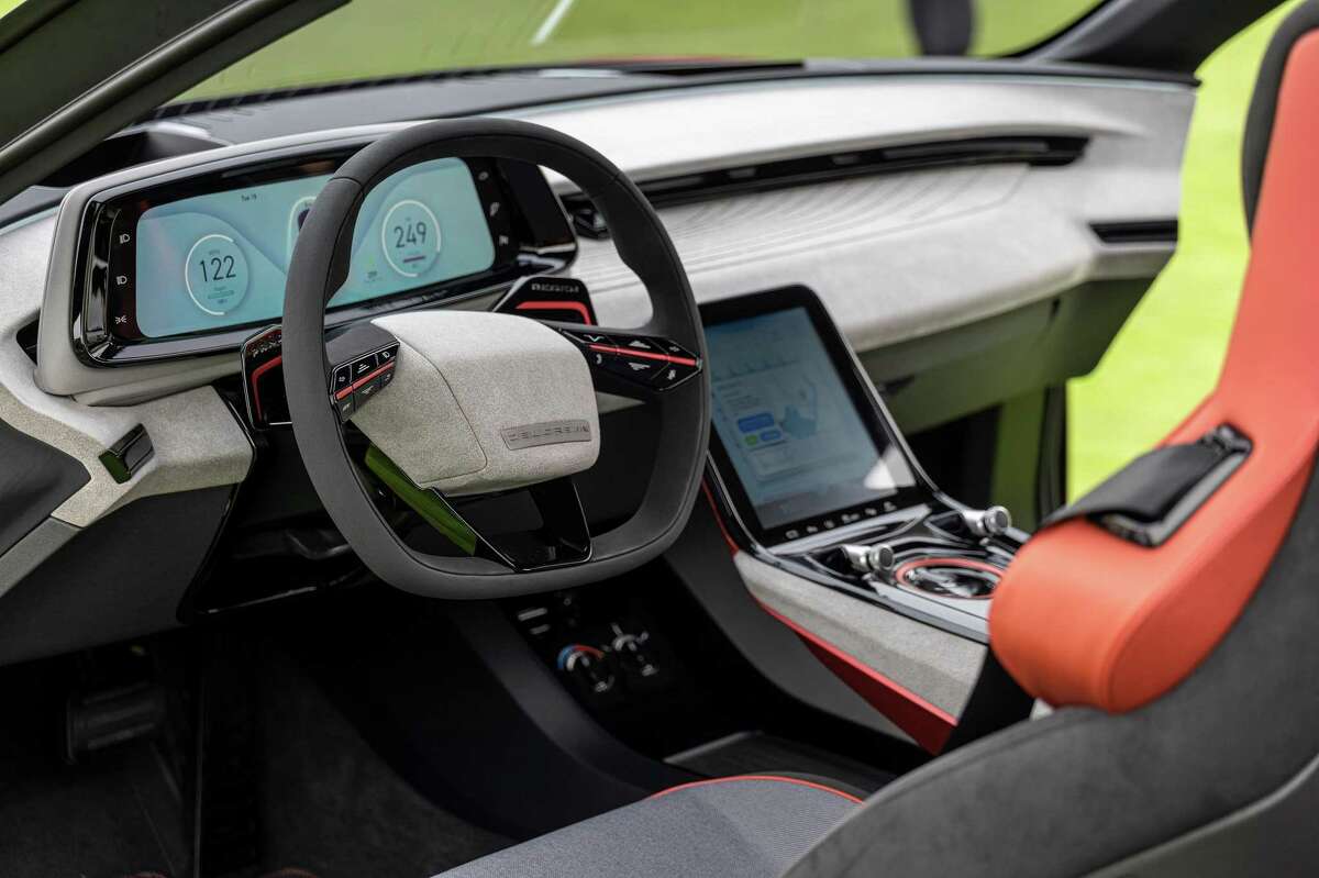 The interior of the DeLorean Alpha5 Electric Vehicle at the 2022 Pebble Beach Concours d'Elegance in Pebble Beach, California, US, on Saturday, Aug. 20, 2022. Since 1950, the annual Pebble Beach Concours d'Elegance has hosted the worlds most beautiful and expensive collectible cars for a week of lavish parties, blue-chip auctions, glamorous rallies, and exclusive high-roller meetings. Photographer: David Paul Morris/Bloomberg