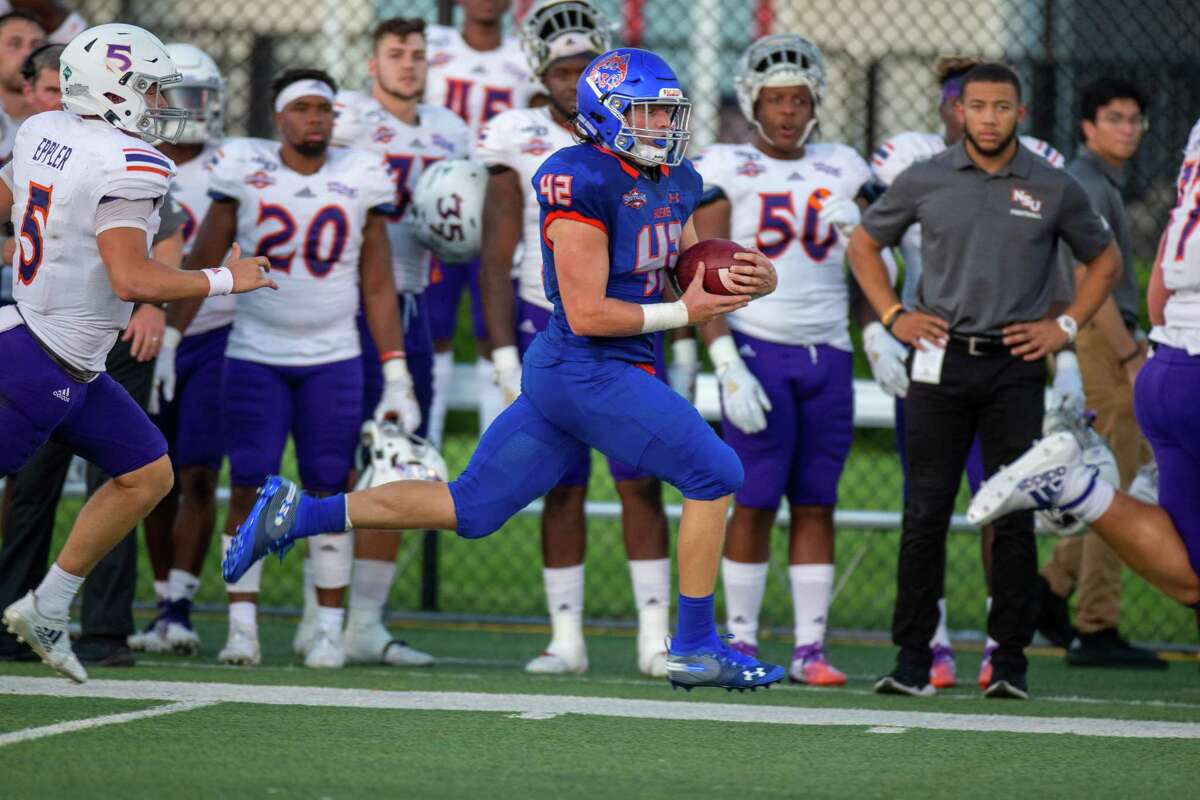 Senior Brennan Young is part of an impressive linebacker duo for Houston Baptist.
