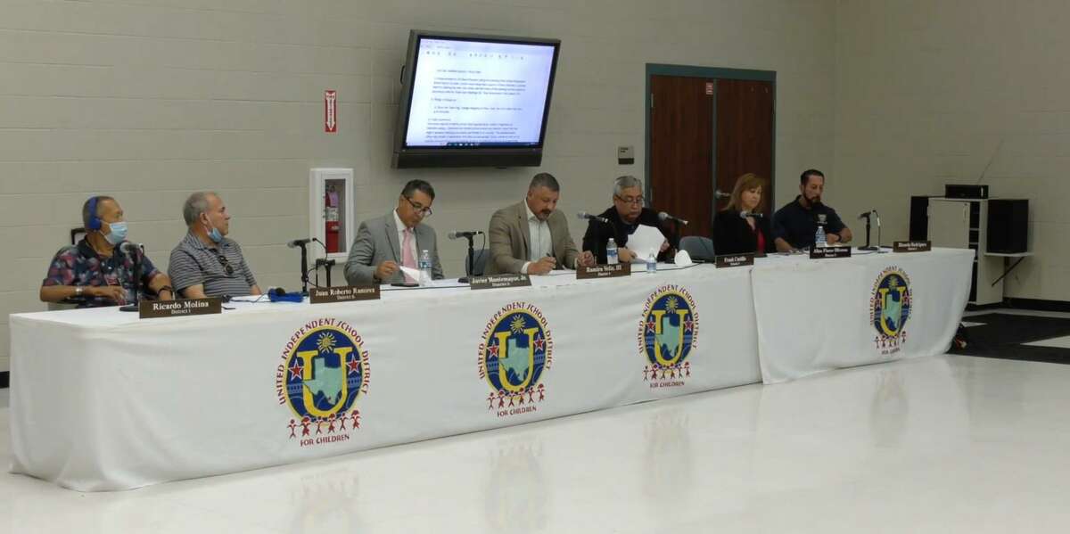 The United Independent School District Board of Trustees is pictured during a Special Called Meeting on June 23, 2022.