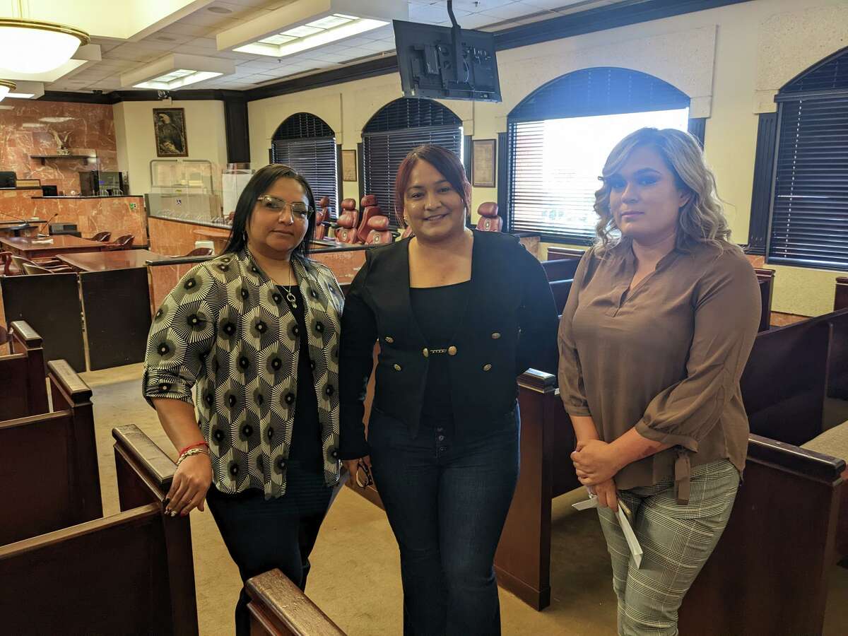 From left to right: Juany Valdez, candidate for city commissioner of El Cenizo and former city commissioner and formal mayoral candidate in 2018; Carina Hernandez (center), mayor candidate; and Karina Perez, candidate for city commissioner. A court hearing was held at the Webb County 406th Judicial Court on Friday, Aug. 26, 2022 discussing whether an election was going to be held or not this year. The current city administration, led by City of El Cenizo Mayor Elsa Degollado, told candidates wanting to file to run for this election, that there would not be an election this year but until 2023 due to the four-term limit extension that was decided in 2019.