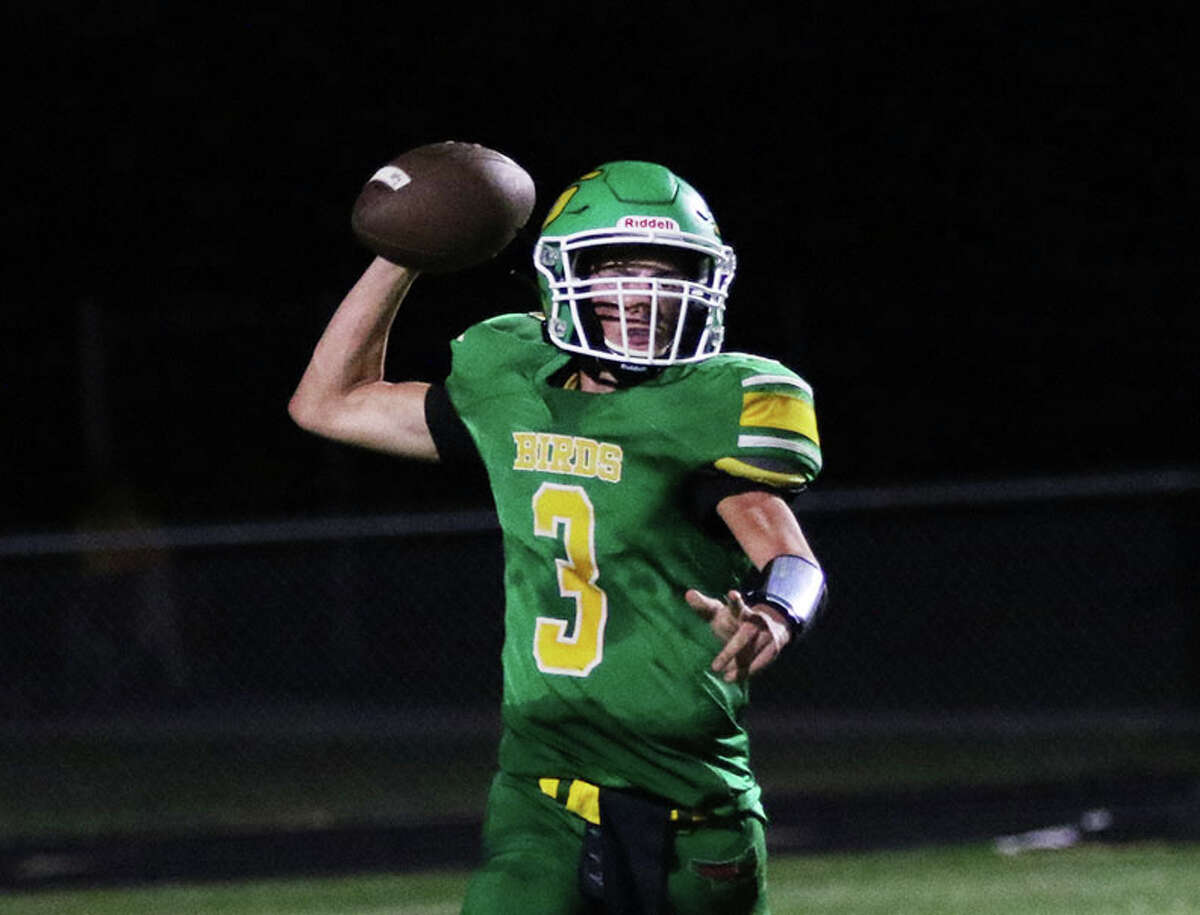 Southwestern QB Quinten Strohbeck, shown throwing a pass in a game last season, scored a touchdown Friday night in the Piasa Birds' SCC victory at Staunton.