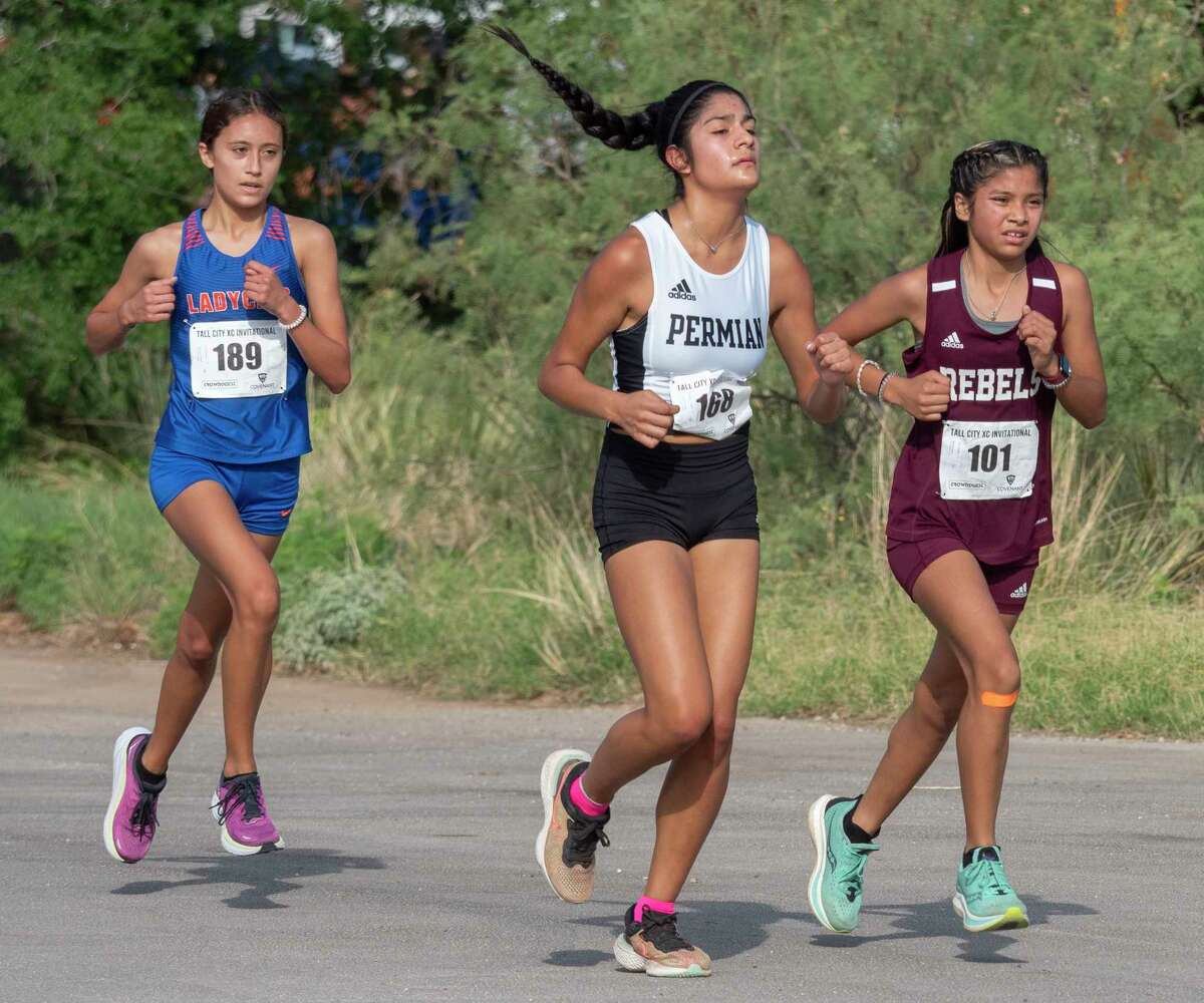 Legacy High's Rocio Almanza competes in the D1 girls race 08/27/2022 during the Tall City Cross-Country Invite at Hogan Park. Tim Fischer/Reporter-Telegram