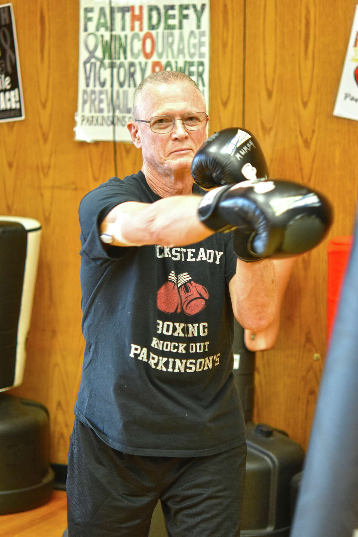 David Mumford during a Rock Steady Boxing class at the Bob Freesen YMCA.