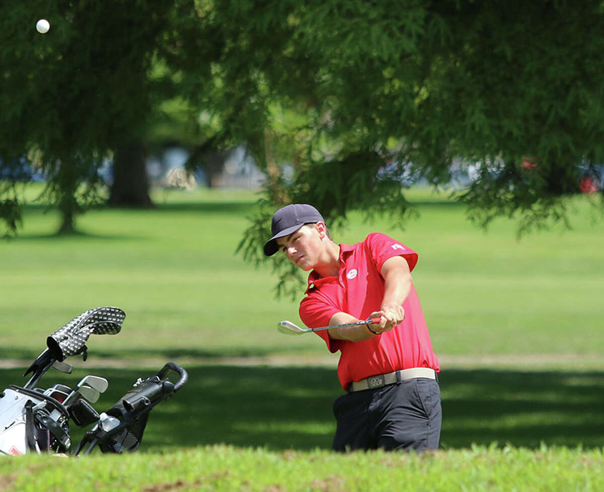 Alton sophomore Sam Ottwell, shown chipping onto the fourth green at Belk Park earlier this month in the Madison County Tourney at Belk Park, had rounds of 78 and 72 to place 11th in the 36-hole Dick Gerber Invite played at Oak Brook and Fox Creek golf courses in Edwardsville.