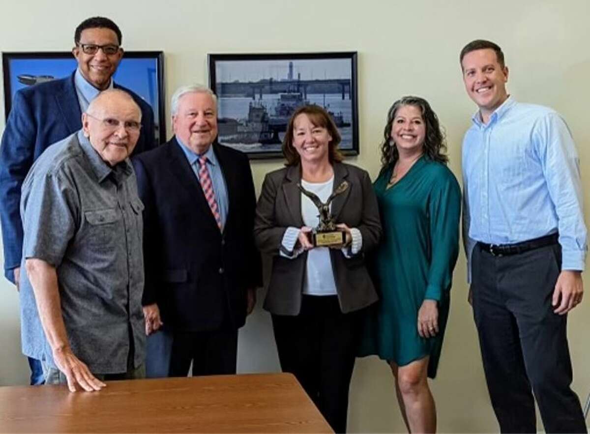 State Rep. Amy Elik, center, is  pictured from left with Alton Mayor David Goins, Godfrey Mayor Mike McCormick, John Keller from the RiverBend Growth Association, Desiree Bennyhoff with the Glen Carbon Chamber of Commerce and Clark Kaericher with the Illinois Chamber of Commerce.