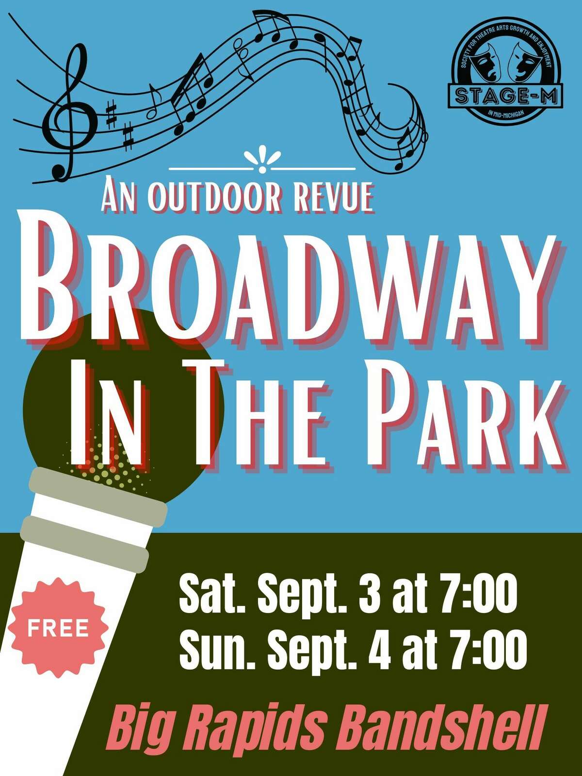 This year’s STAGE-M Broadway in the Park performances will mark the second annual installment of the event, which is held at the Big Rapids Bandshell. 