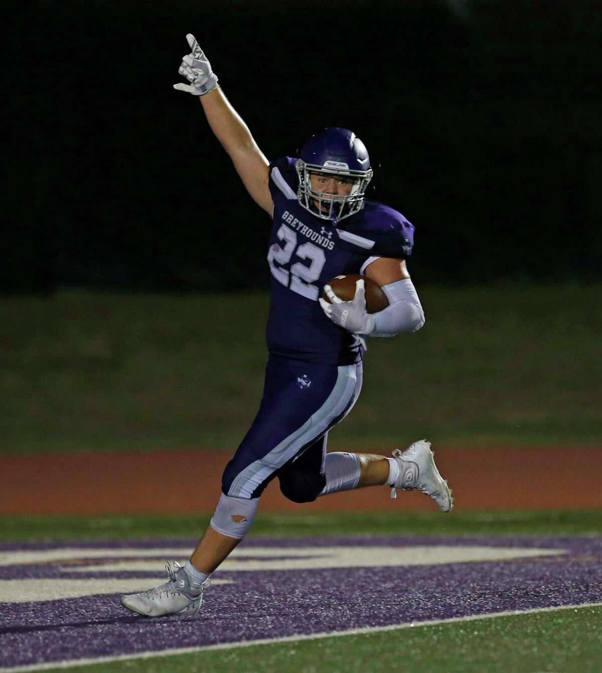 Boerne Hutson Hendrix (22) returns a fumble for a touchdown against Corpus Christi Flour Bluff on Thursday, Aug. 25, 2022 at BISD Stadium, Boerne defeated Corpus Christi Flour Bluff 35-32.