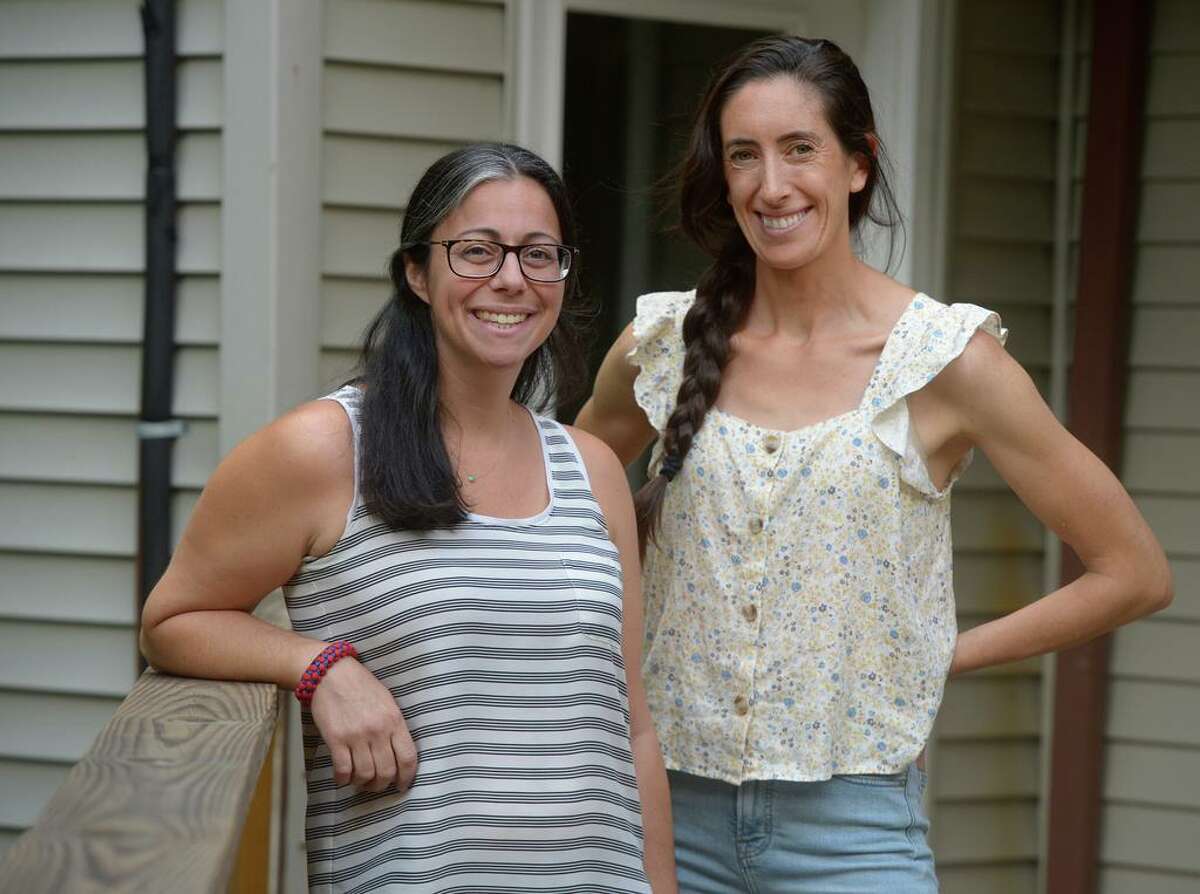 From left, 2 Blue Hens co-owners Liz Raymond and Rosie Snow Voulgaris anticipate opening their creative business at its new storefront at 80 Grove Str. in Ridgefield on Sept. 18.