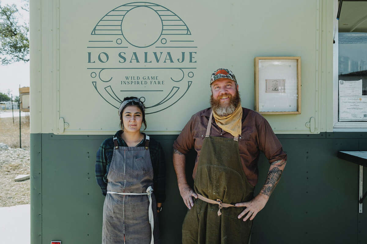 Chefs Stephanie Stackhouse and Jesse Griffiths run the food truck that operates on site at Desert Door Distillery in Driftwood, Texas. Lo Salvaje ("the wild") creates its Mexican-inspired meals from wild game.