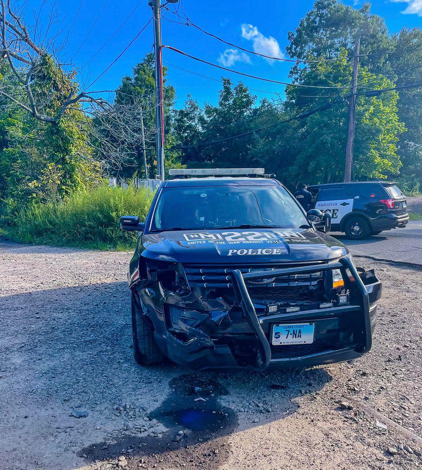Police Naugatuck cop hurt when car is struck by stolen vehicle