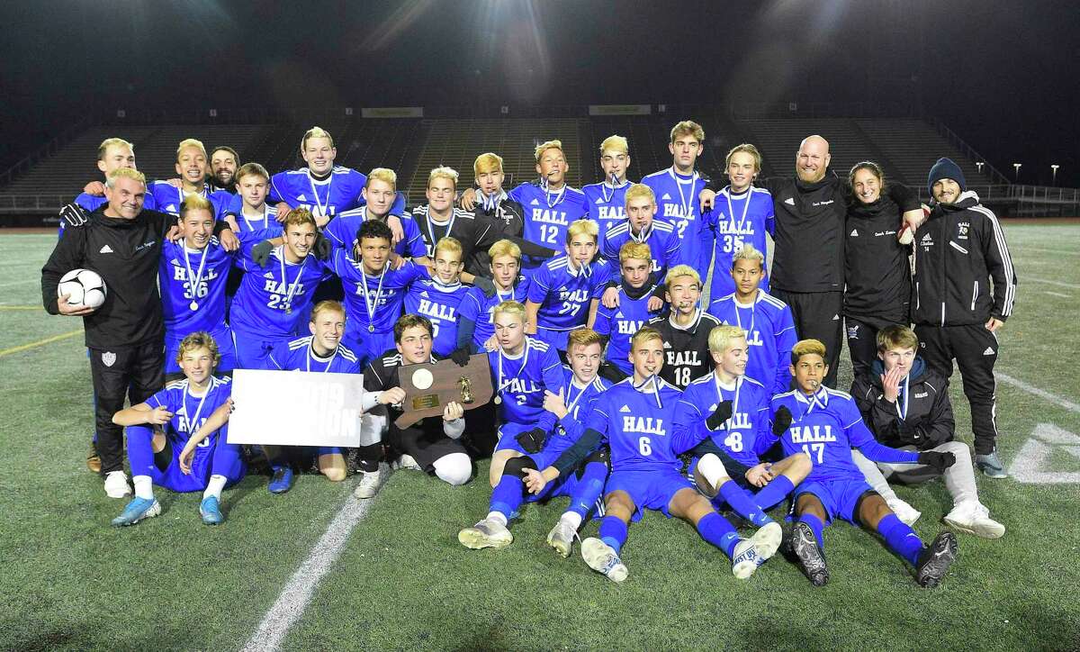 Hall defeats Greenwich 3-1 in a CIAC Class LL Boys Soccer State Championship at Veterans Memorial Stadium on Nov. 23, 2019 in New Britian, Connecticut.