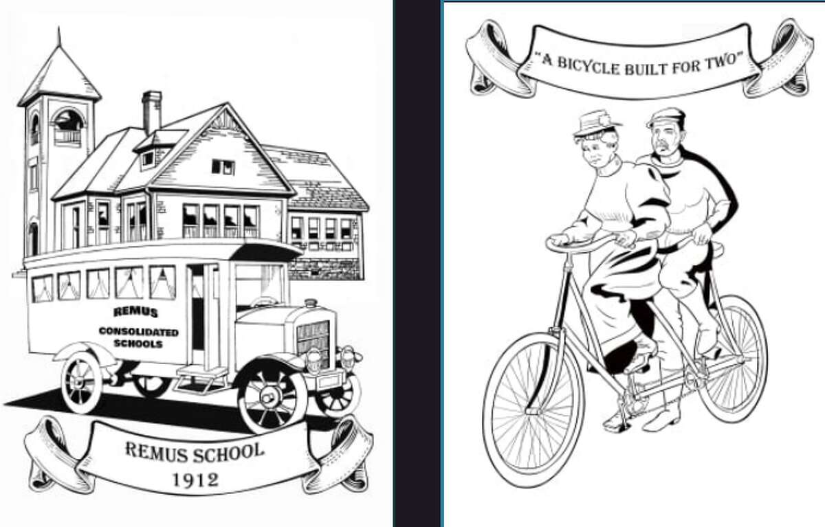The Old Settlers Reunion organization's Remus History Coloring Book tells the story of early settlers in West Michigan and has 28 illustration pages.  