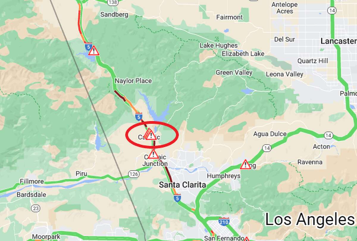 Caltrans said at 2:21 p.m. that I-5 near Castaic, Calif., was closed in both directions due to the Route Fire.