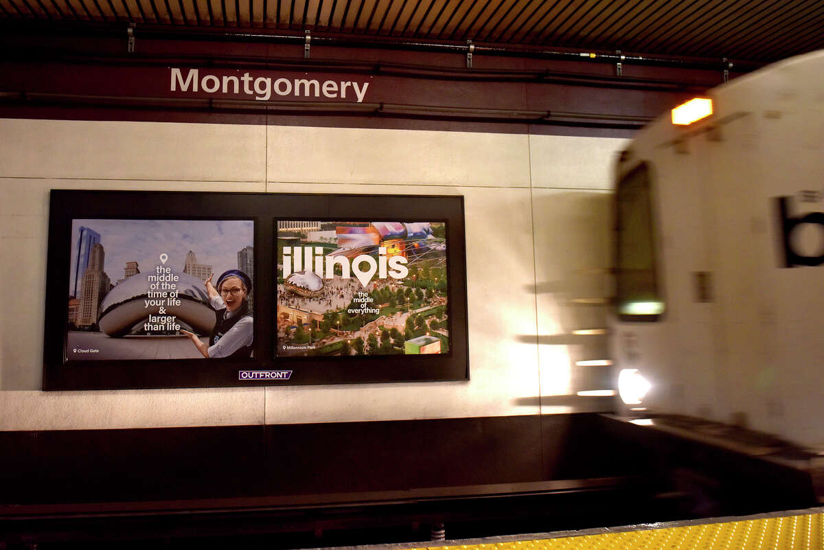 Ads promoting tourism in Illinois cover large parts of the Montgomery BART station, as seen on Tuesday.