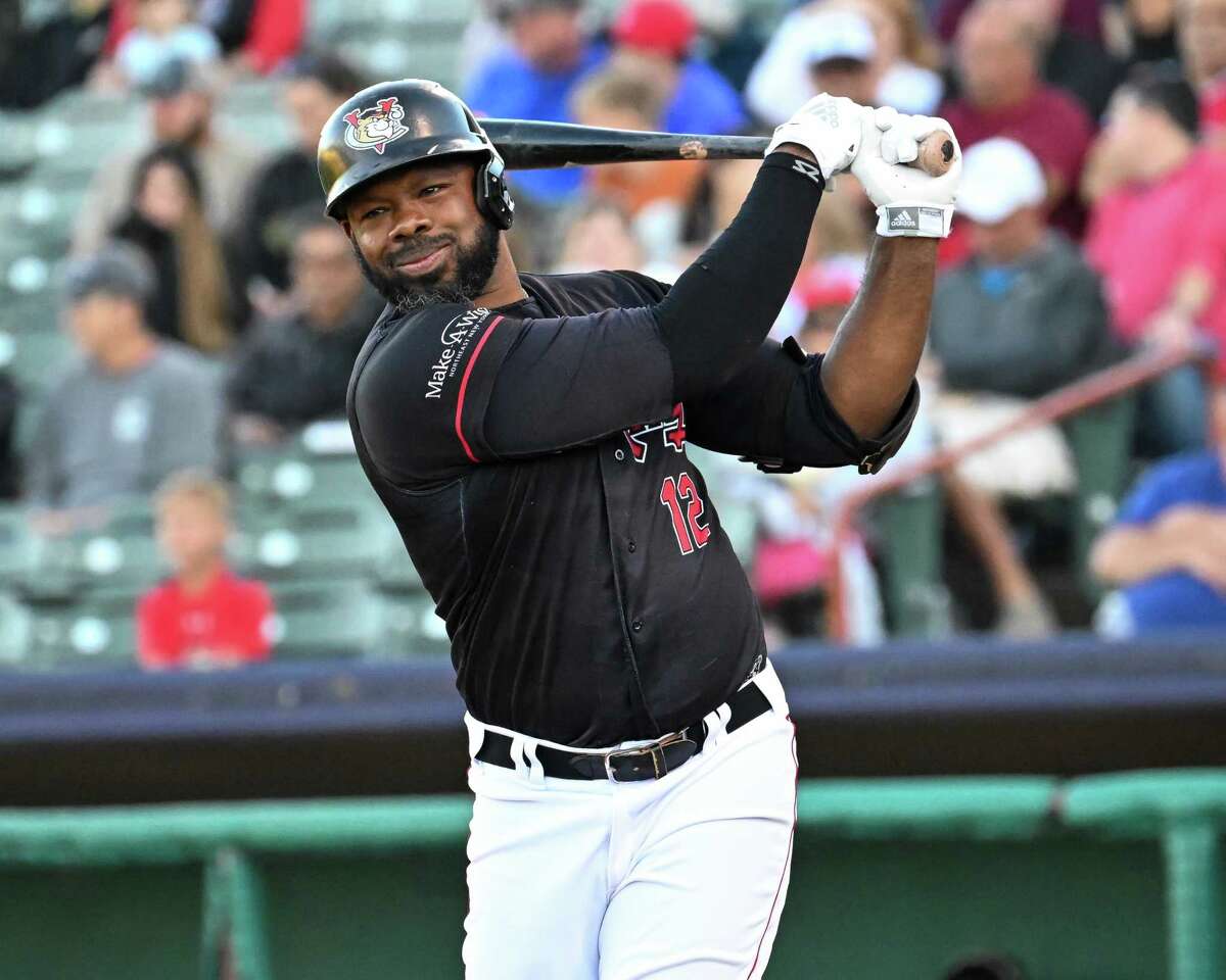 Tri-City ValleyCats designated hitter Denis Phipps led the Frontier League with 33 homers last season. He is returning for the 2023 season, the team confirmed Friday. (Jim Franco/Times Union)