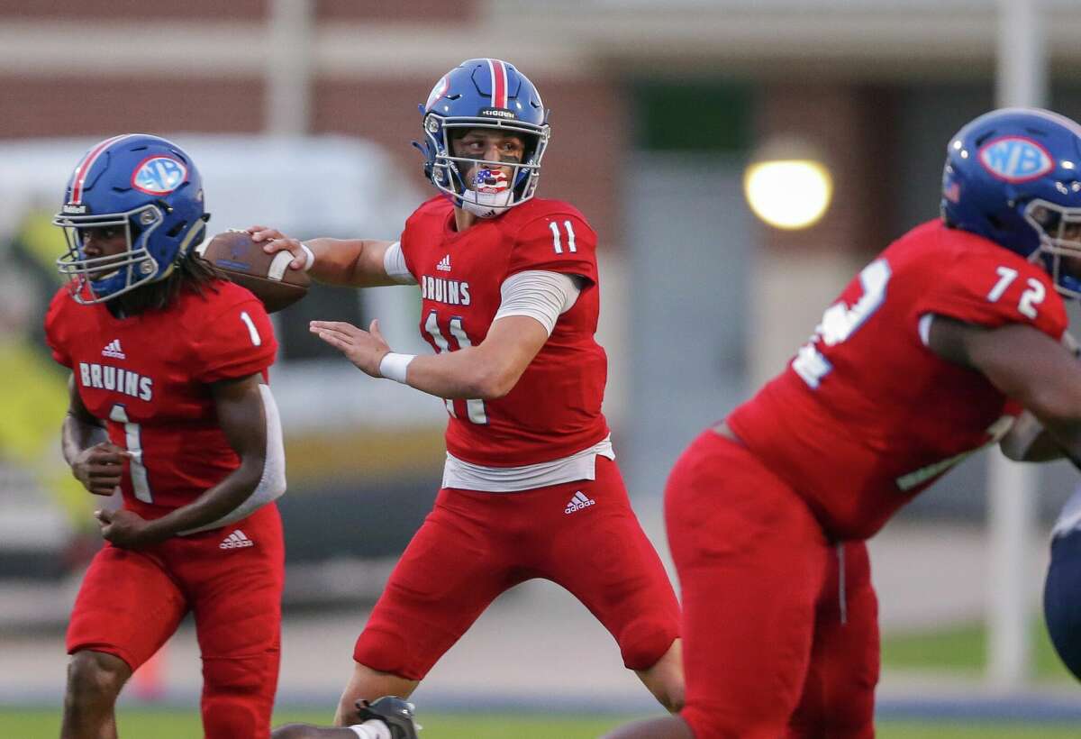 West Brook quarterback Roy Thomas Jenkins throws the ball during the Bruins game against Manvel Thursday night in Beaumont.