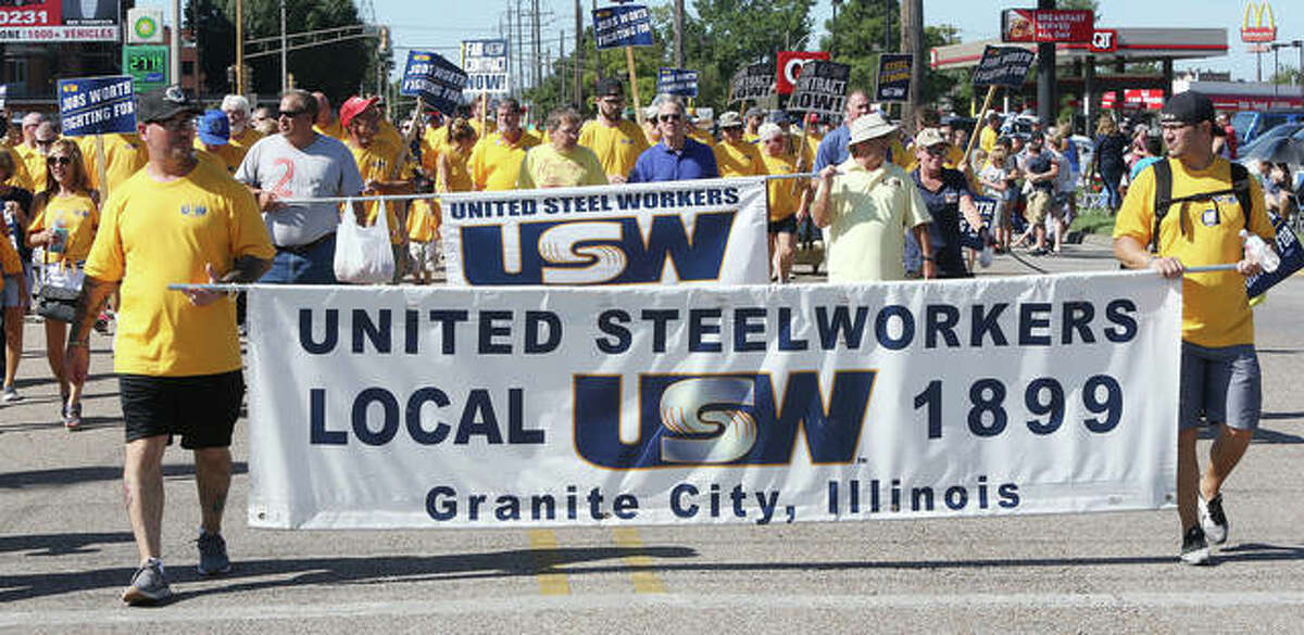 Members of United Steelworkers Local 1899 march in a previous Granite City Labor Day Parade. The Granite City Labor Day Parade starts at 10 a.m. Monday, Sept. 5, followed by a picnic.