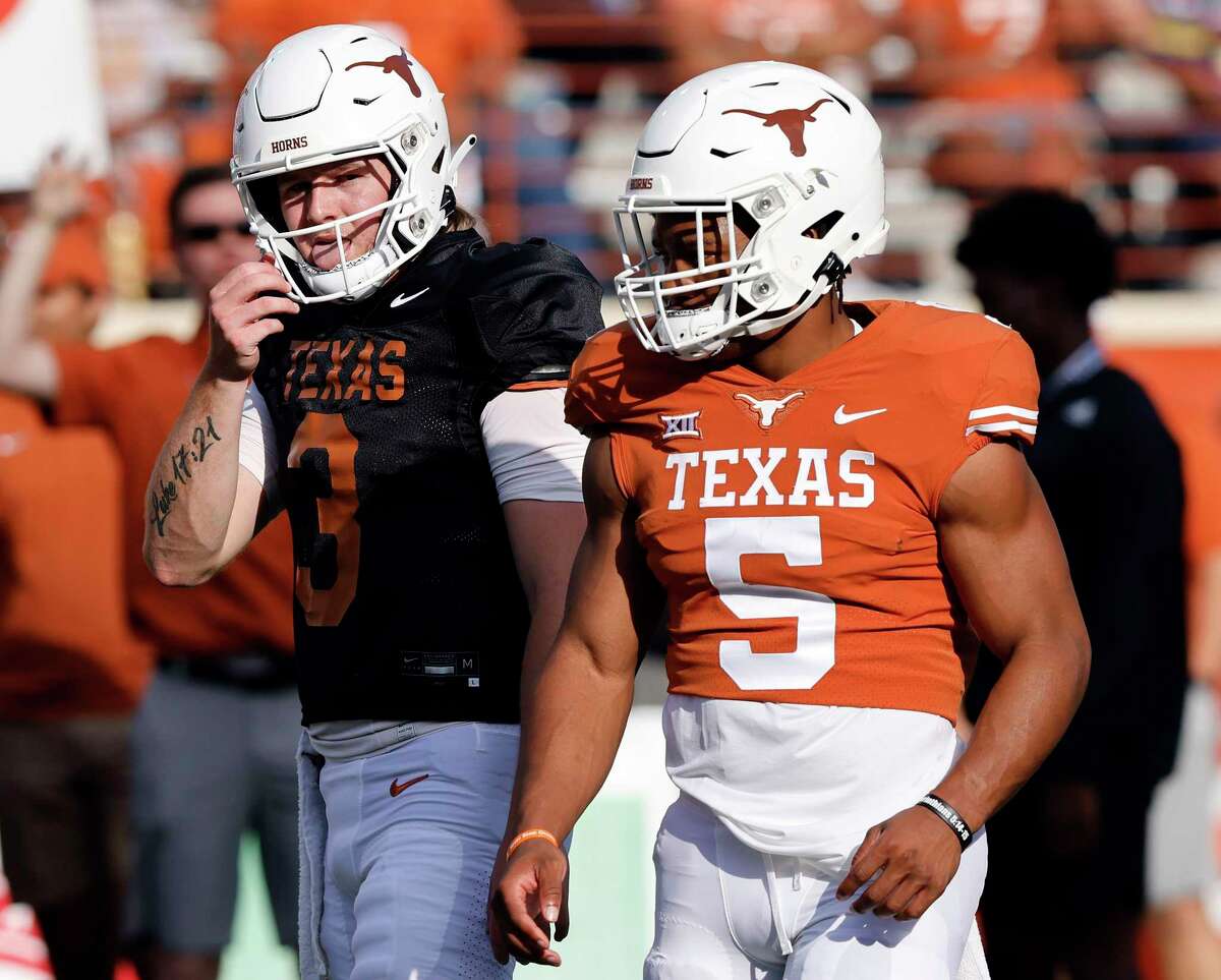 When Quinn Ewers (left) makes his first start for Texas, he'll have the luxury of Heisman Trophy candidate Bijan Robinson with him in the backfield.