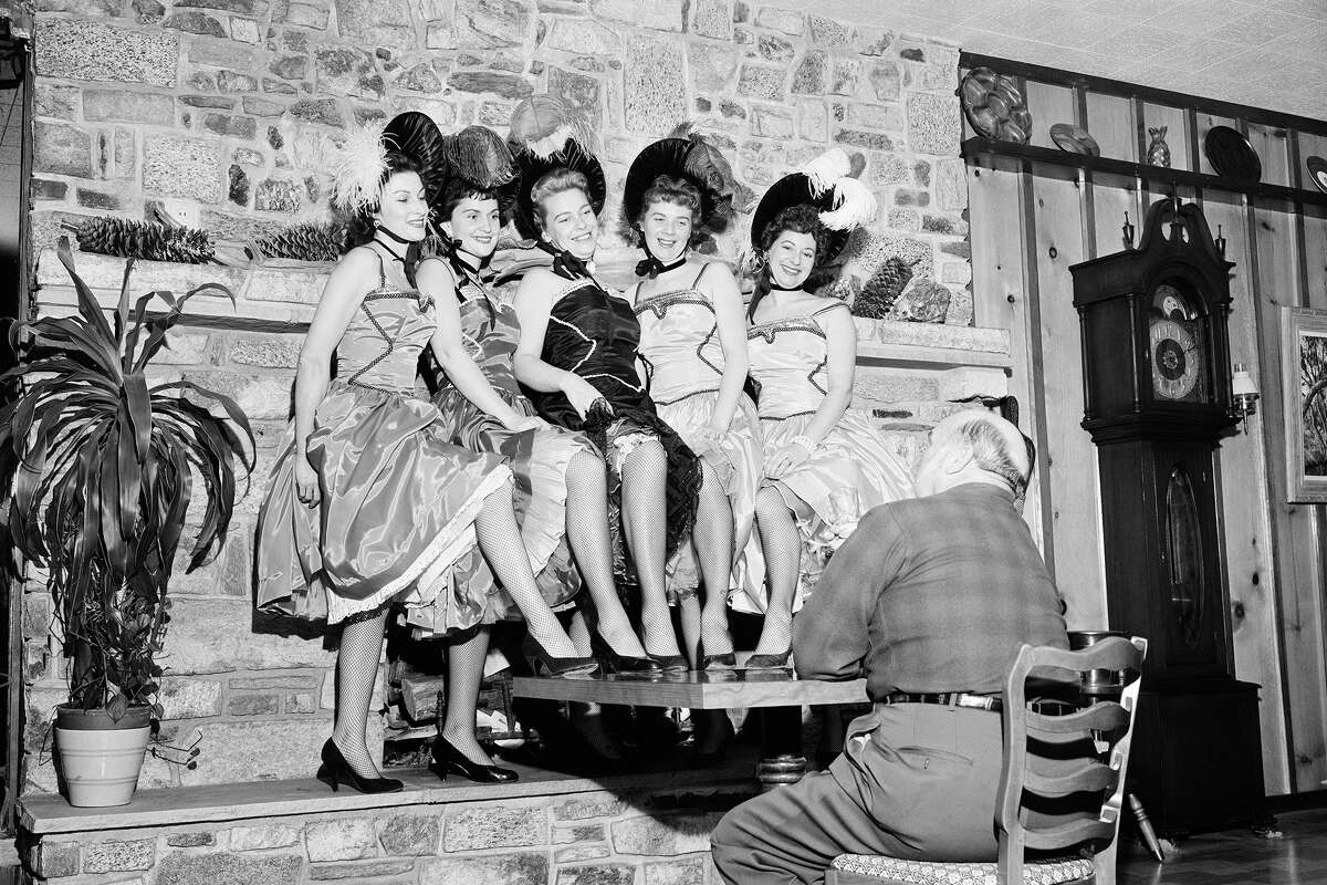 Can-can girls at Whiskey Flat Days in 1960. The celebration of the long-lost Old West town continues every Presidents Day weekend. 