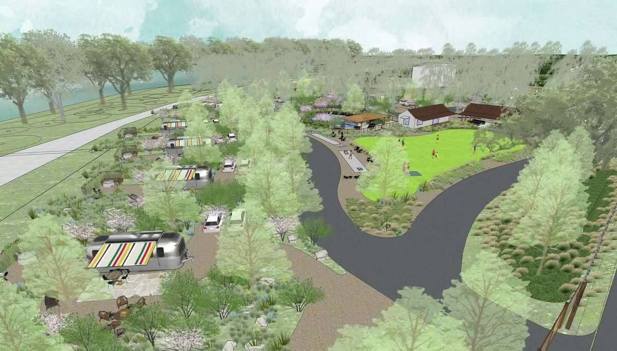 A planned resort in New Braunfels — seen in this rendering — will have a welcome center, 50 cabins and space for 15 to 20 RVs.