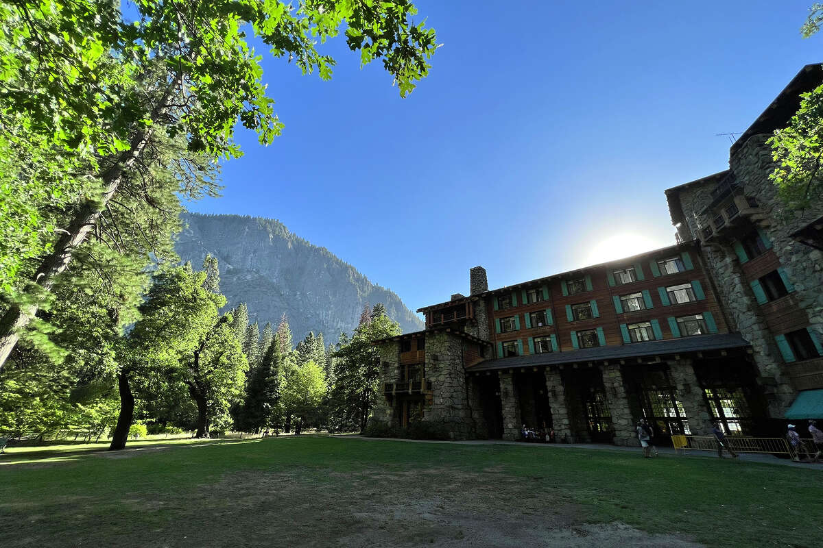 The meadow behind Ahwahnee has clear views of Half Dome.