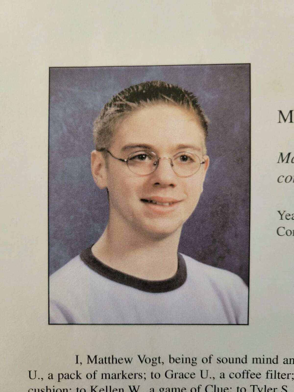 Matt Vogt when he was a student at The Sherman School