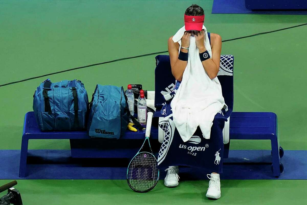 Ajla Tomljanovic, of Austrailia, takes a break between games against Serena Williams, of the United States, during the third round of the U.S. Open tennis championships, Friday, Sept. 2, 2022, in New York.