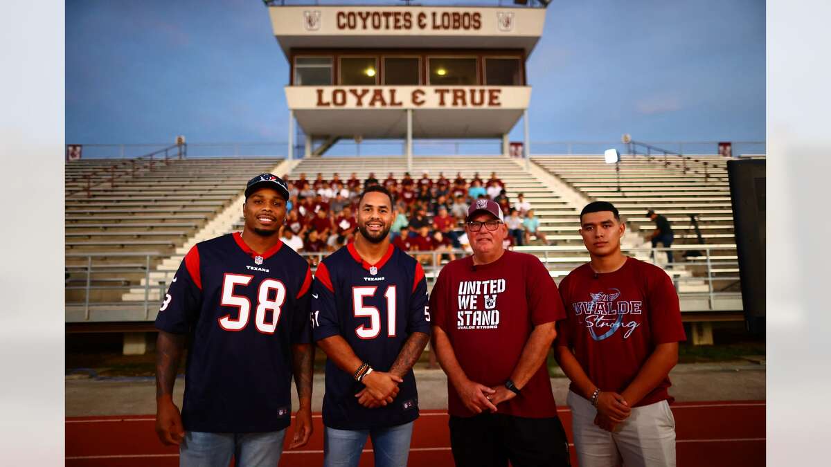 Uvalde football wins 1st home game after surprise visit from Houston Texans  - ABC News