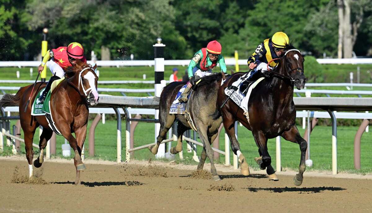Jockey Junior Alvarado does a masterful job to hold off the competition on Olympiad to win the 104th running of the Jockey Club Gold Cup at Saratoga Race Course on Saturday, Sept. 3, 2022.