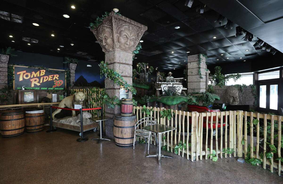 The Tomb Raider 3D ride at the Woolworth Building is seen on September 1, 2022. The attraction is one of three businesses in the Alamo Plaza owned by Davis Phillips that will close after Labor Day.