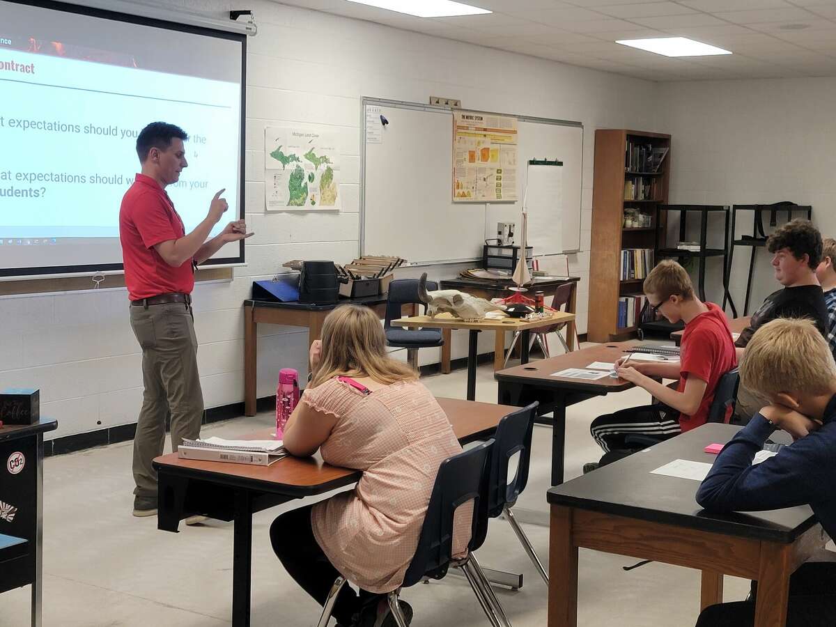 Jalen Williams, high school science teacher at Benzie Central High School,  starts the school year by asking students what they expect from the new school year. 