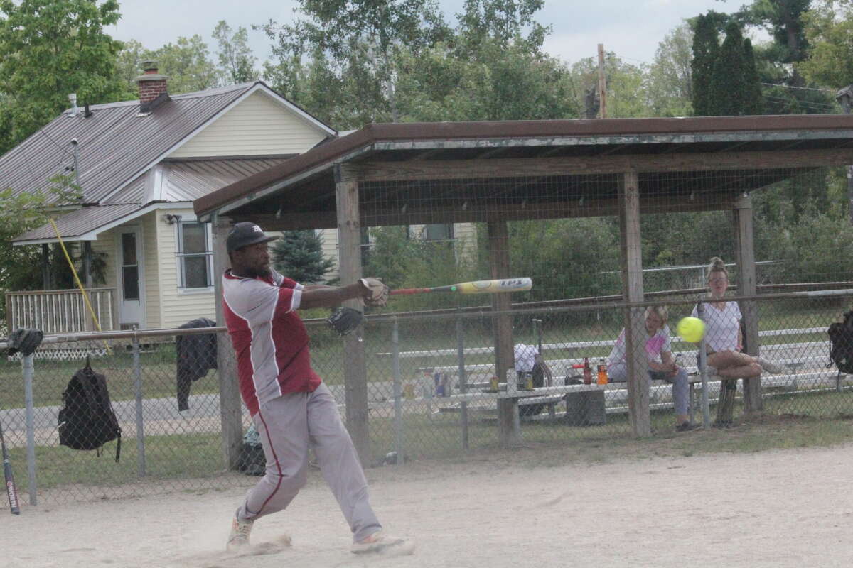 Martelis Eastling, of Baldwin, connects with a pitch on Saturday in the annual Labor Day Invitational at Hollister Park