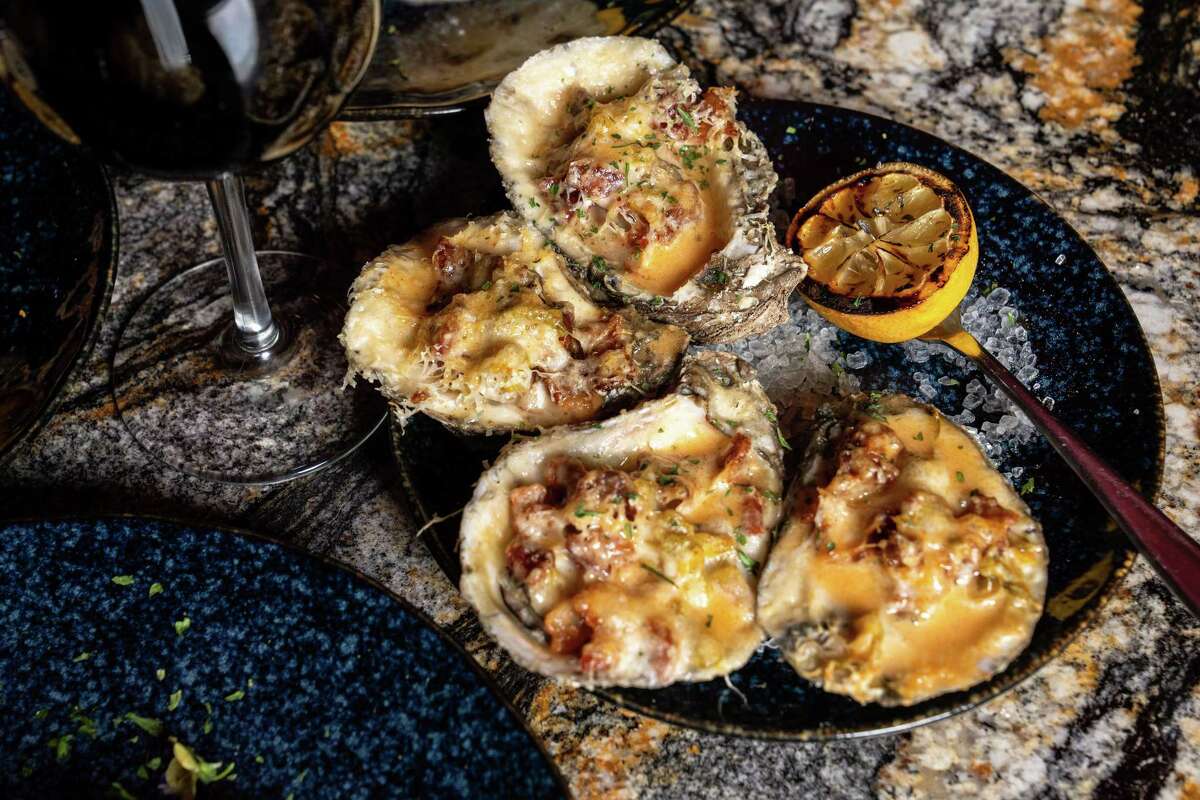 Baked oysters at Gatsby’s Prime Seafood, opening at 1212 Waugh.