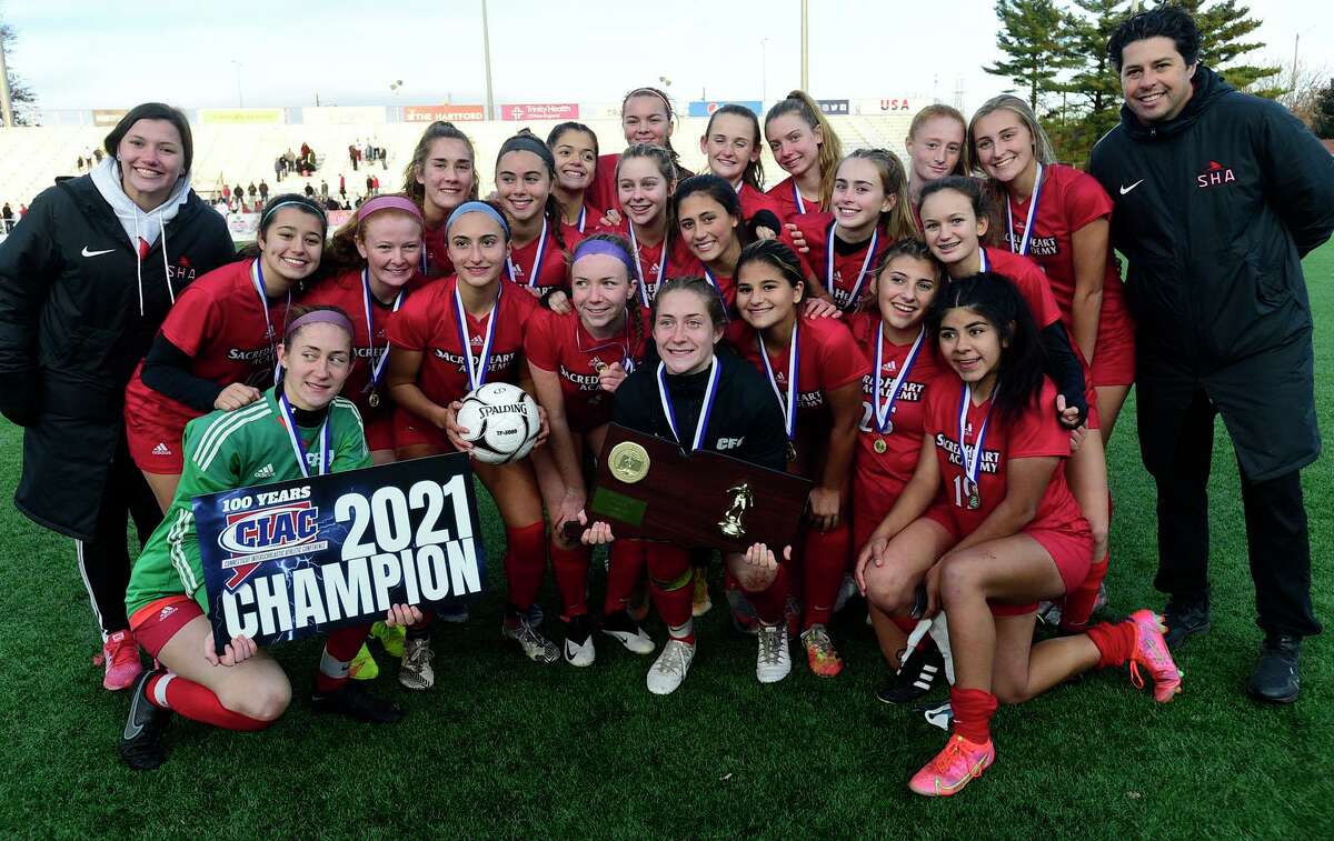 Sacred Heart Academy tied Mercy High School in their Class LL girls soccer championship Saturday, November 20, 2021, in Hartford, Conn.