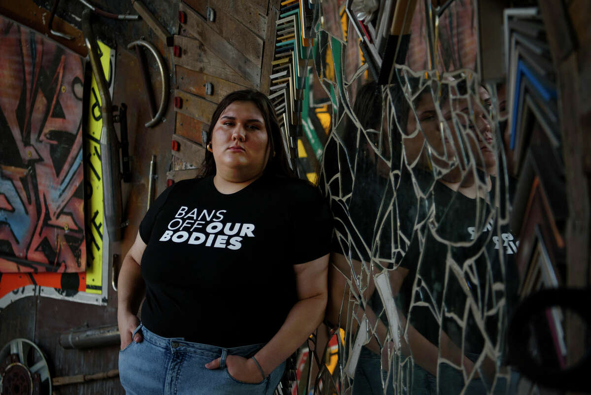 Abortion rights activist Olivia Julianna poses for a portrait in Houston, Texas on June 20, 2022. Julianna has a large following on TikTok and uses the social media platform to engage with fellow members of Gen Z on political issues. (Photo by Callaghan OHare for The Washington Post via Getty Images)