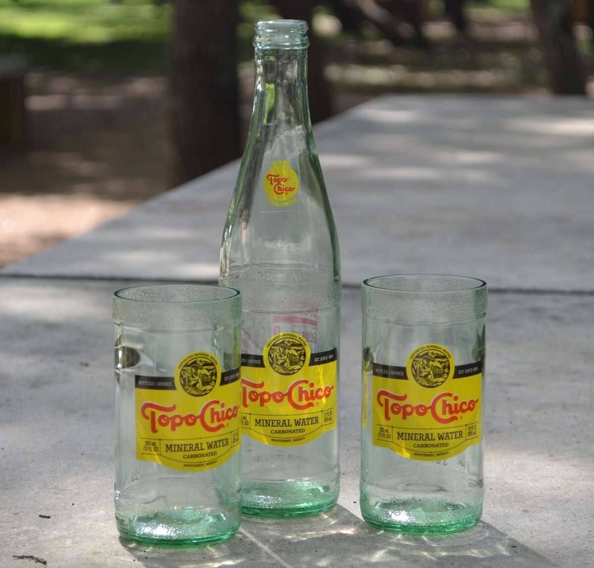 Topo Chico mineral water bottles repurposed into cultural art