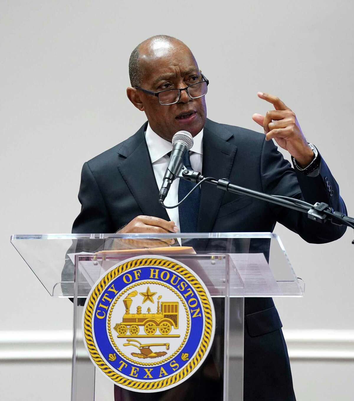 Mayor Sylvester Turner speaks during "Friends in Solidarity for Gun Violence Reduction" news conference at Lilly Grove Missionary Baptist Church on Wednesday, Sept. 7, 2022 in Houston.