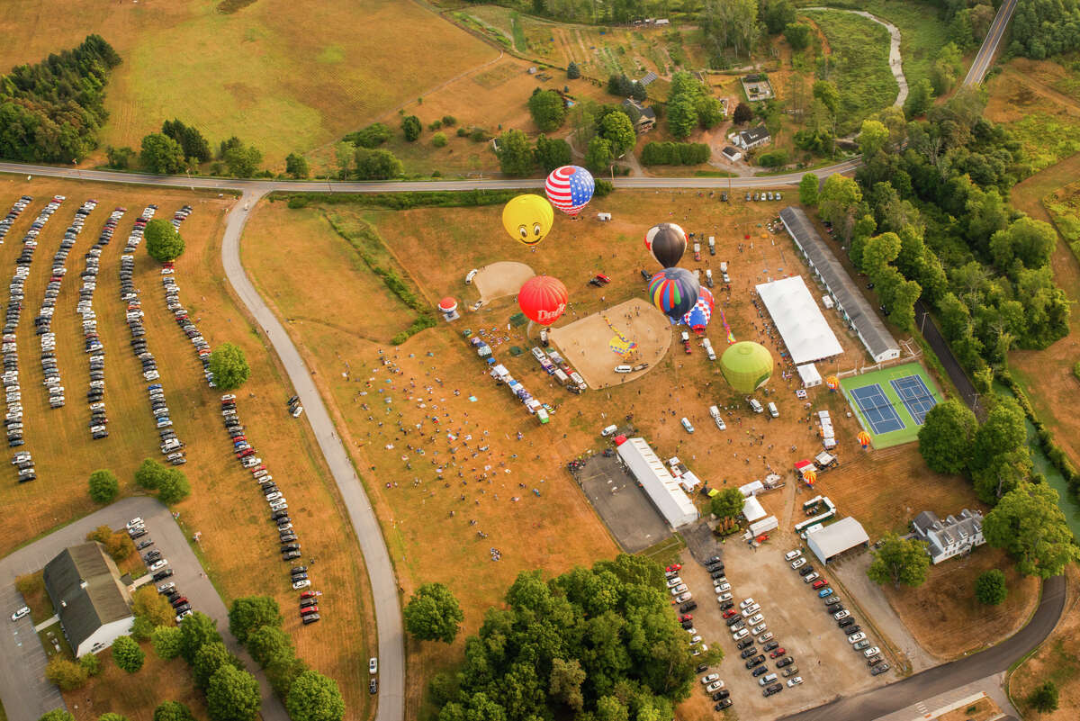 Aerial view of the Re/Max hot air balloon at the Hudson Valley Hot Air Balloon Festival at Tymor Park on September 3, 2022.