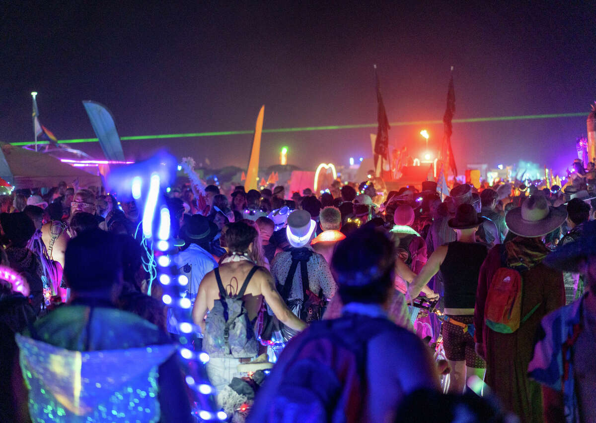 Thousands flocked to Friendgasm camp at Burning Man, anticipating a performance from Rufus du Sol.