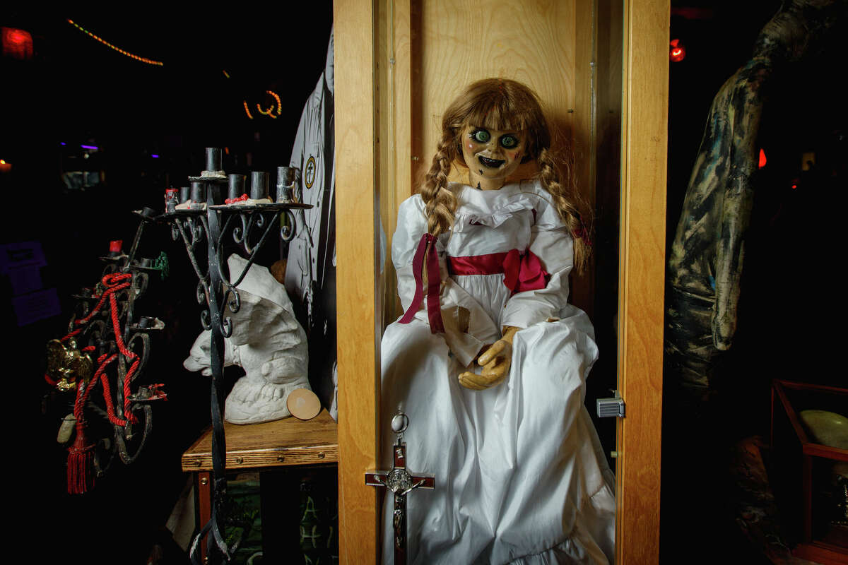 One of the Annabell dolls used in the movie franchise housed at the Museum at the New England Society for Paranormal Research in Monroe, Conn. on Sept. 6, 2022.
