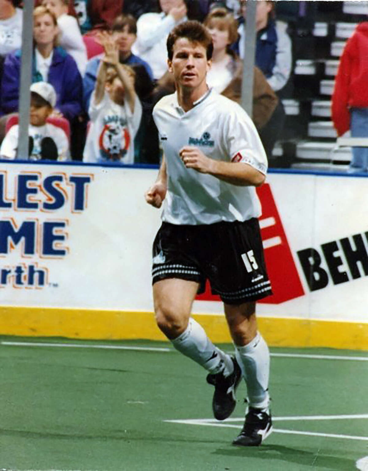 Mark Moser during his time as a player with the St. Louis Ambush professional indoor soccer team. Moser, a former Lewis and Clark All-America, has been named to the St. Louis Soccer Hall of Fame.