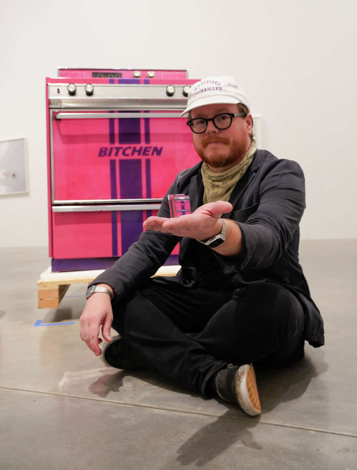 Jeremiah Teutsch made tiny models of works in Ruby City's new exhibit "Tangible/Nothing," including San Antonio artist Katie Pell's "Bitchen Stove."  