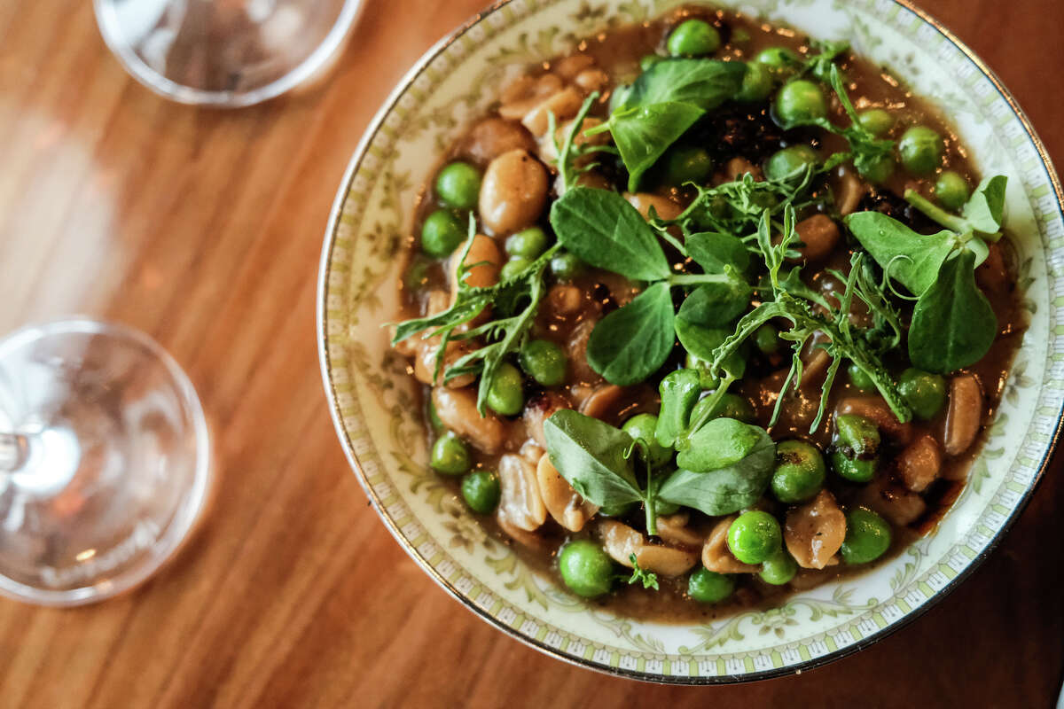 Boiled peanuts with smoked ham and peanut miso by Geoff Davis. The chef is planning to open Burdell, a modern soul food restaurant, in Oakland.