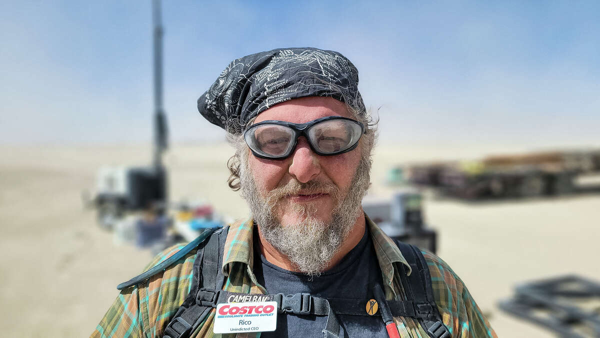 Rico Thunder, the founder of Costco Soulmate Trading Outlet, at Burning Man 2019.