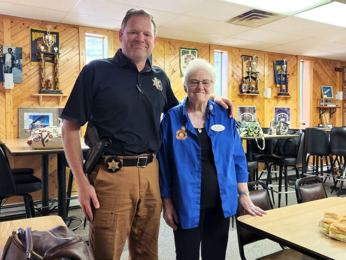 Lake County Sheriff Rich Martin, serving in his capacity as Senior Vice President of the VFW Peacock Post 5315 Auxiliary, participated in the annual inspection by District 12 president Judy Schafer recently. Pictured are Sheriff Rich Martin (left) and Judy Schafer (right).