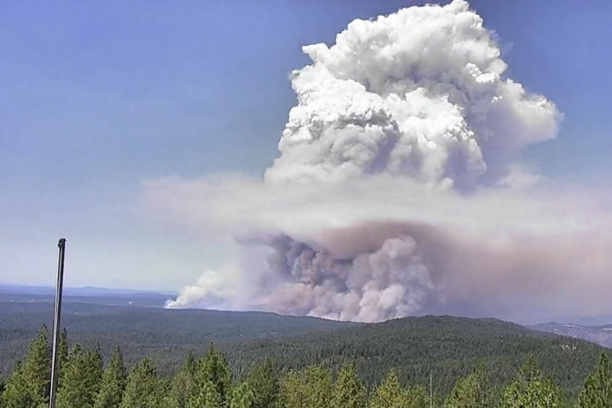 A huge pyrocumulus cloud rises from the Mosquito Fire, around 7 p.m. on Thursday, September 8, 2022. 