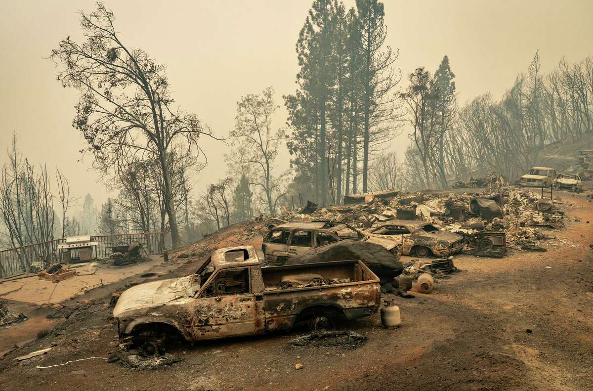 Devastation caused by the Mosquito Fire at Michigan Bluff community in Placer County, Calif. on September 9, 2022. California’s Mosquito Fire burning near the Placer County town of Foresthill has now topped 33,700 acres, meaning the blaze more than tripled in size since Thursday night.