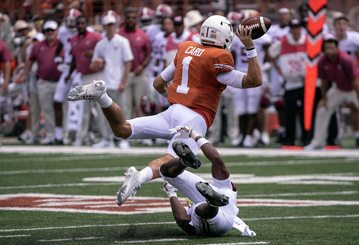 Texas quarterback Hudson Card is "day to day" after suffering an ankle injury against Alabama.