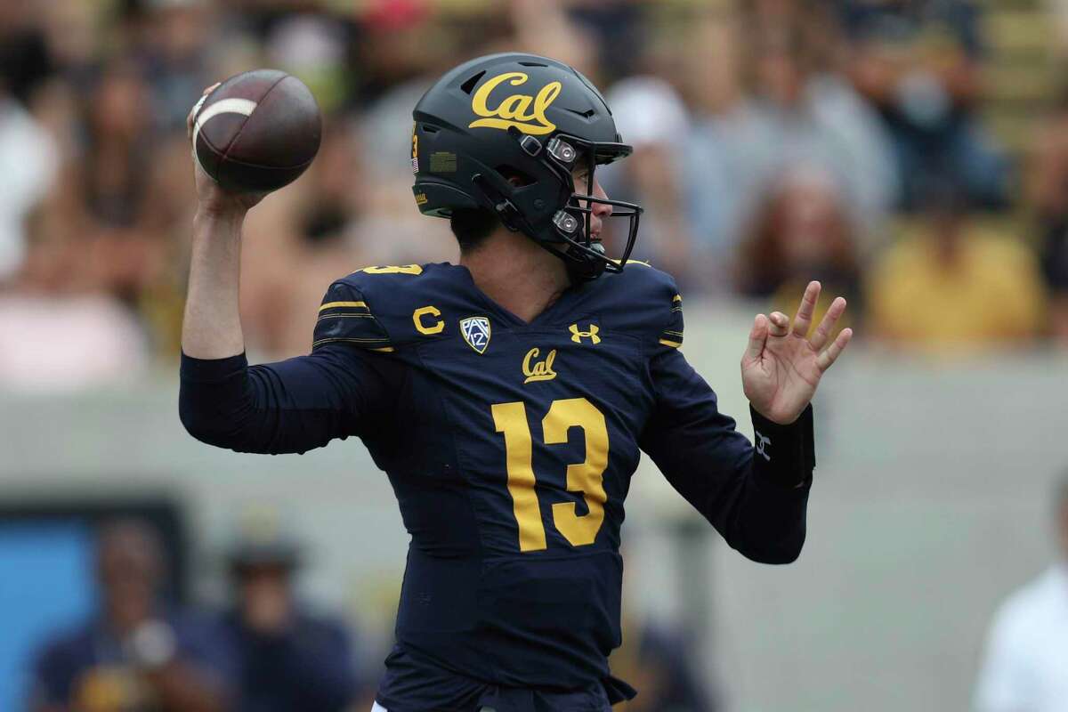 California quarterback Jack Plummer (13) looks to throw against UNLV during the first half of an NCAA college football game in Berkeley, Calif., Saturday, Sept. 10, 2022. (AP Photo/Jed Jacobsohn)